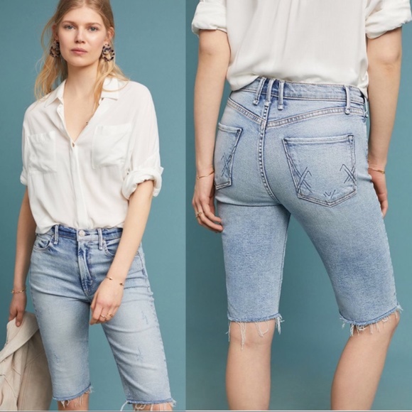 MCGUIRE DENIM 90s Distressed Jean Biker Shorts in La Colombe Blue - Picture 2 of 10